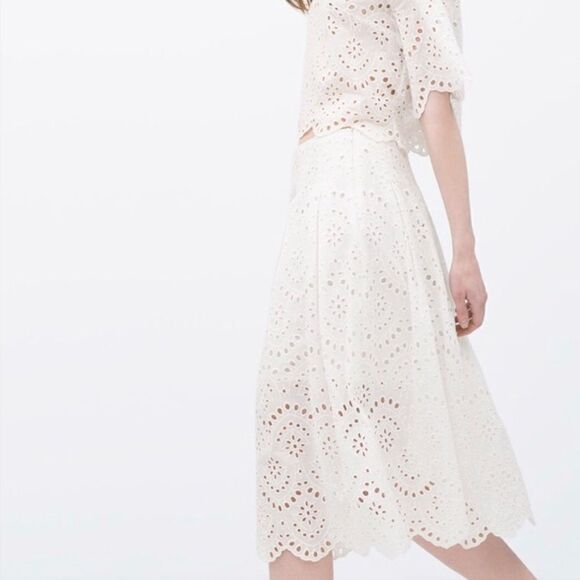 ZARA  Laser Cut  Scalloped Midi Skirt and Crop Too Matching Set - Picture 2 of 4